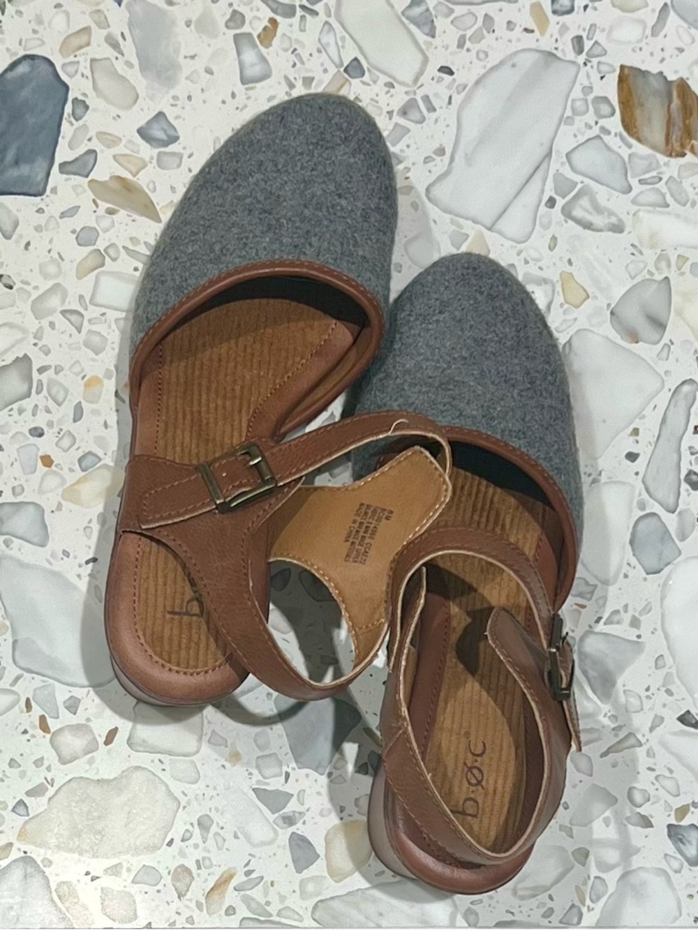 b.o.c. Gray Felt and Brown Leather Platform Clogs - Picture 5 of 6